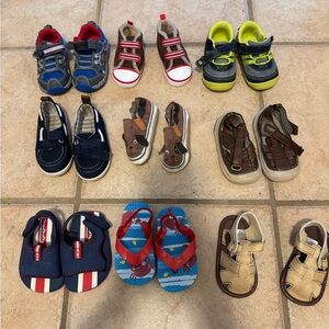 Bundle Lot of 9 Pairs Of Baby Boys Shoes Size 4 soft bottom and normal